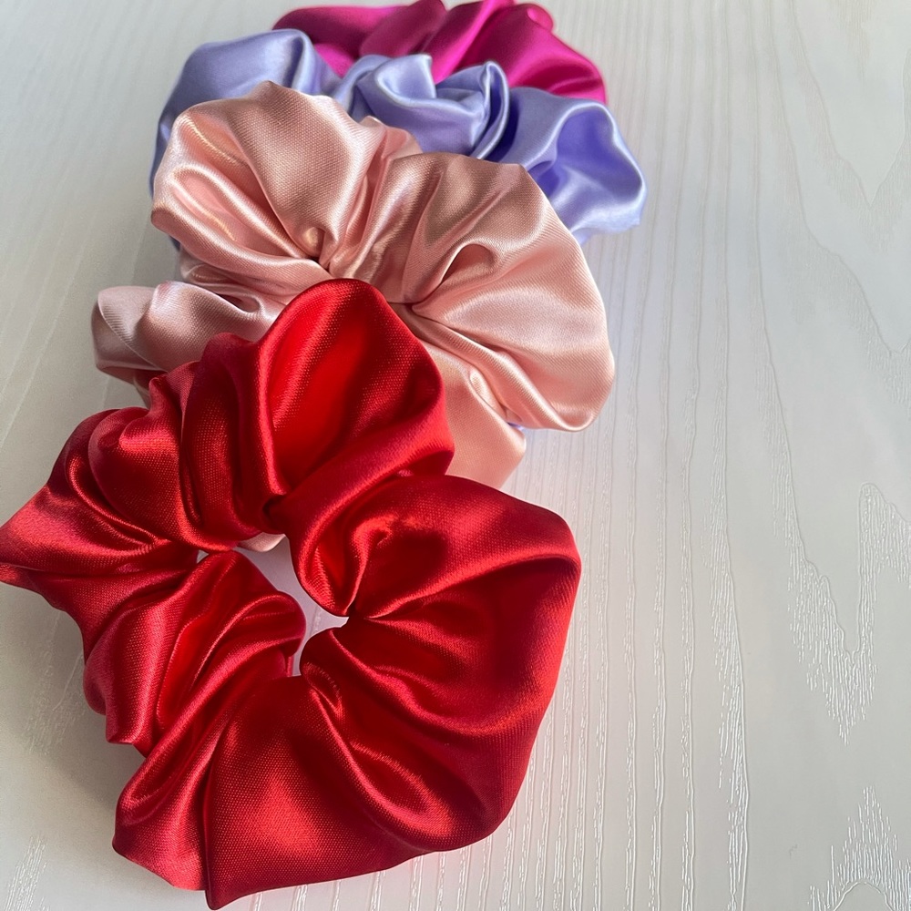 4-Pack Satin Scrunchie Set, Red, Hot Pink, Lilac, Soft Pink